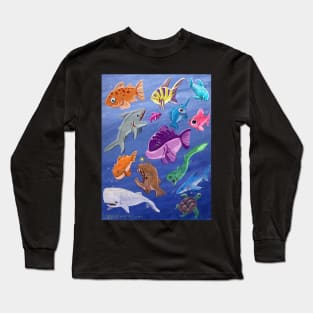 Scuba Sketch: Slate Fulla Fishies Long Sleeve T-Shirt